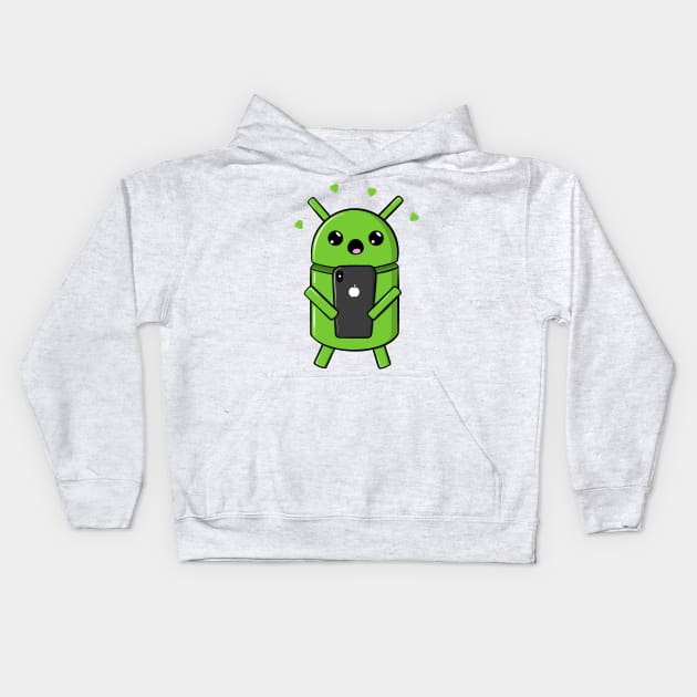 Android Robot In Love With Smartphone Kids Hoodie by superdupertees